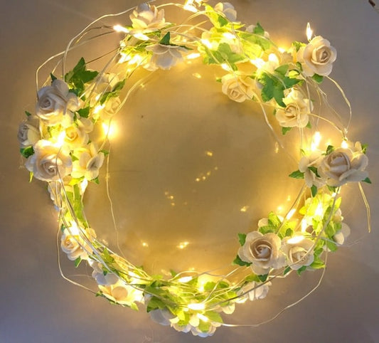 Flower String Lights Fairy White Rose String Lights 15ft 50 LED Battery