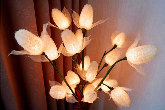 White Natural Luffa lamp artificial flower lights for Vase/Floor/Table Lamp/Tree Lamp, Living room, 20 Light Bulbs, High 33 Inch ( Plug-in )